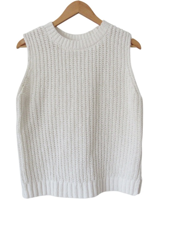Abercrombie & Fitch Sweaters - Abercrombie Fitch Easy Shaker Sweater Tank Large White Chunky Knit Ribbed Trim